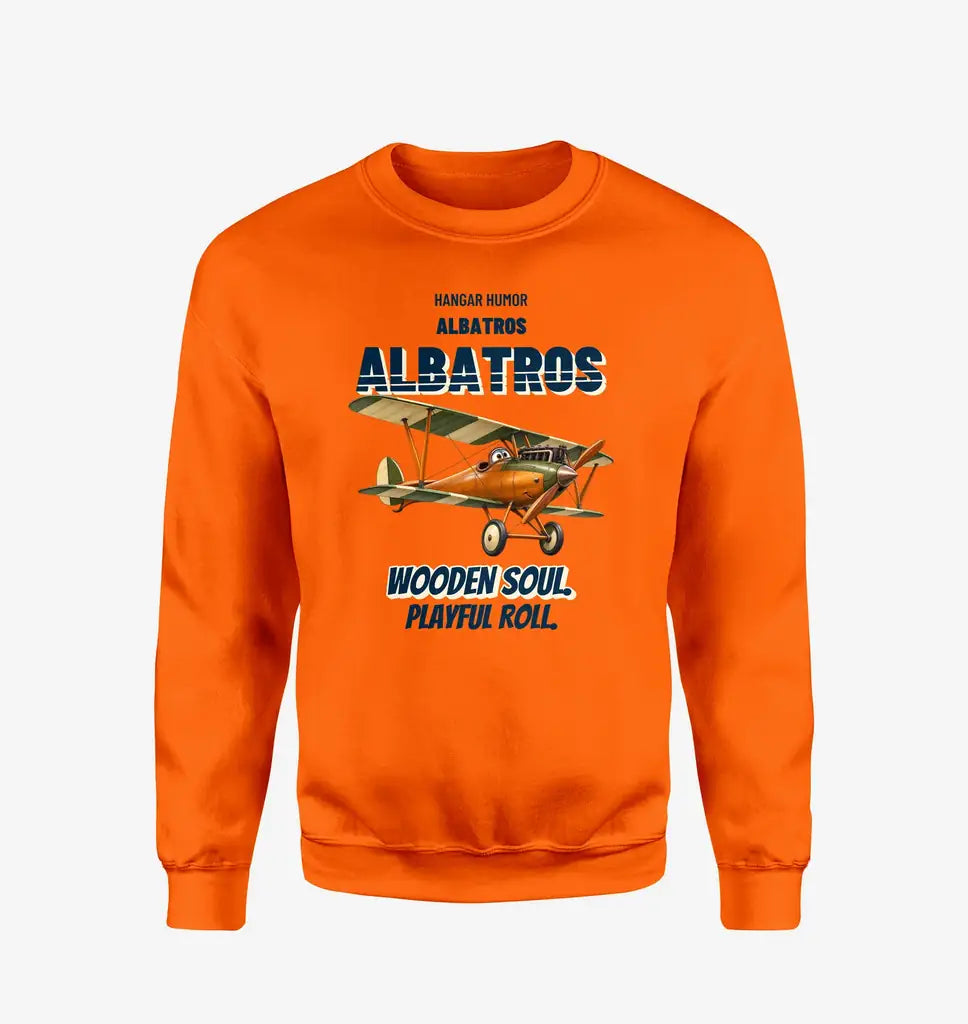 Albatros D.Va - Wooden soul. Playful roll. design on orange sweatshirt