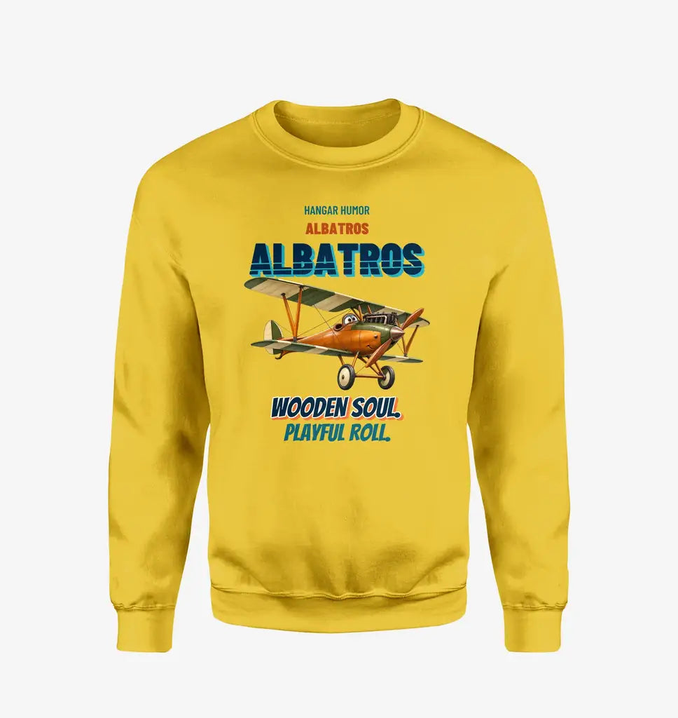 Albatros D.Va - Wooden soul. Playful roll. design on yellow sweatshirt