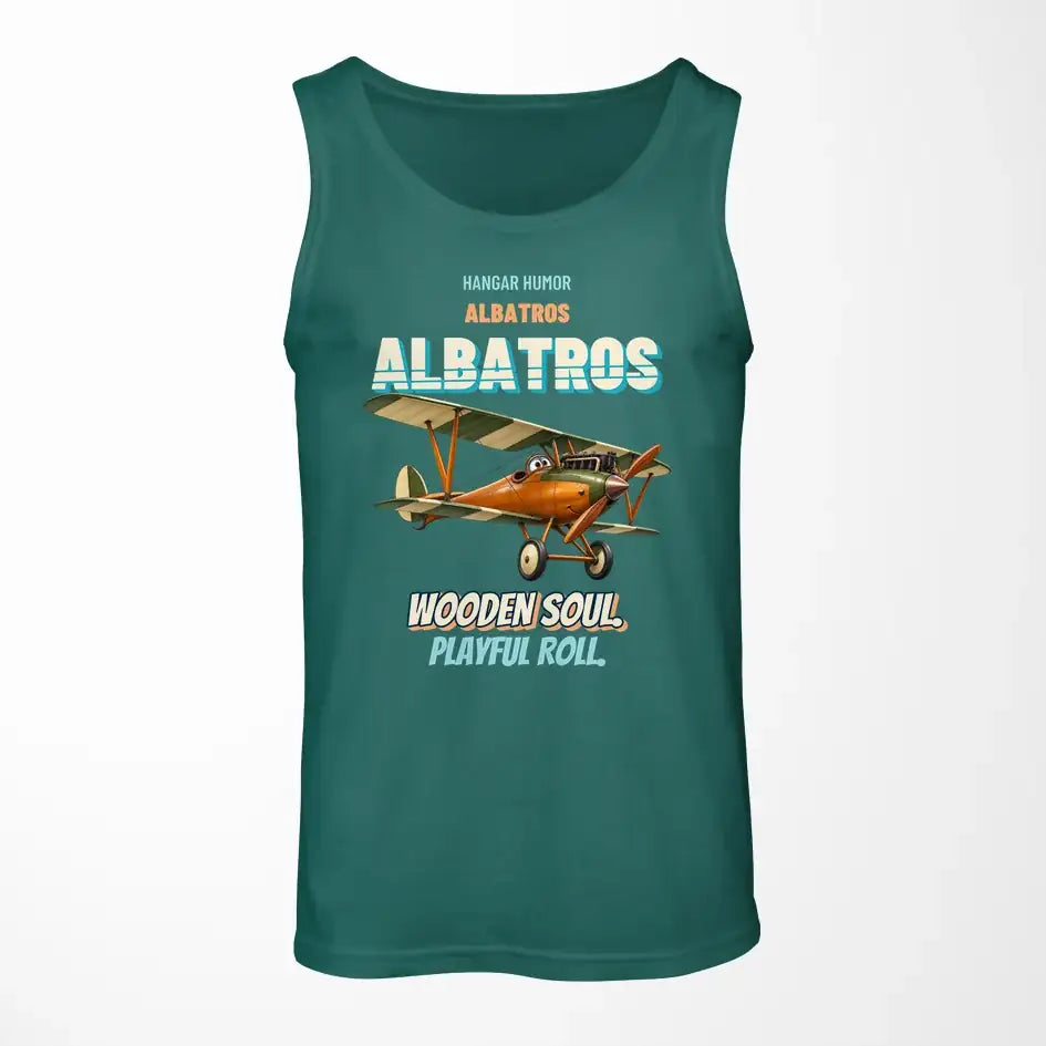 Albatros D.Va - Wooden soul. Playful roll. design on green tank top