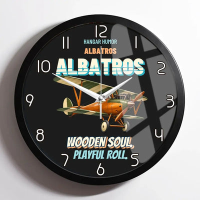 Albatros D.Va - Wooden soul. Playful roll. design on black framed wall clock