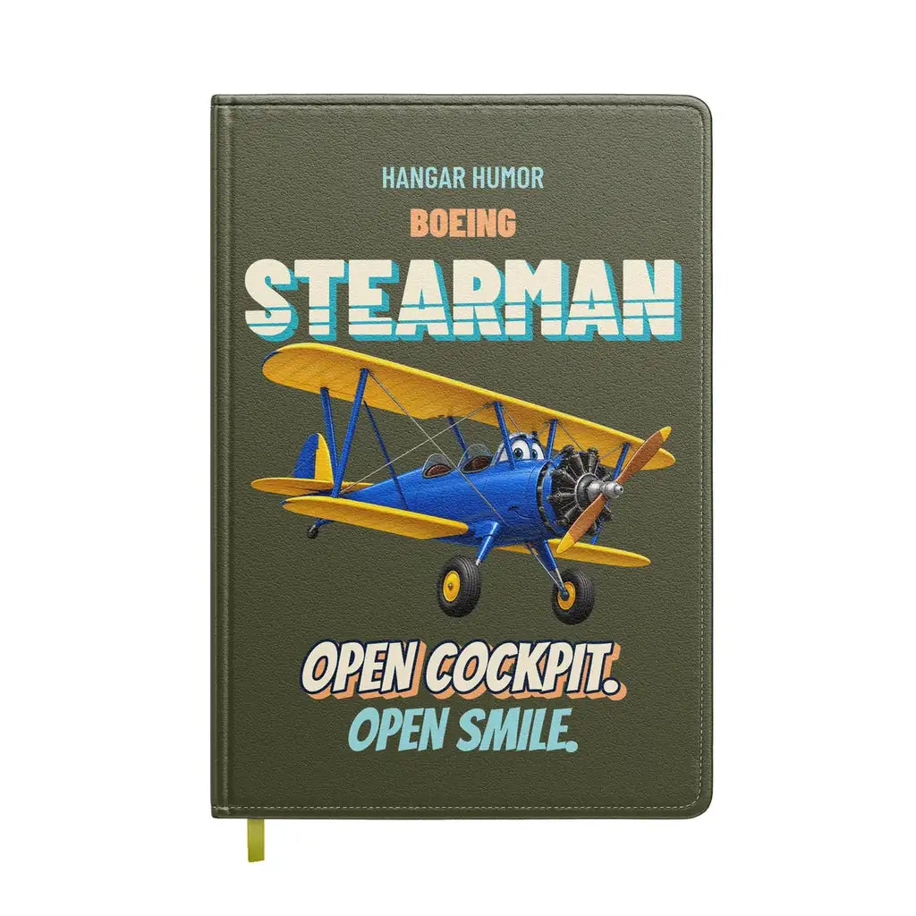 Boeing Stearman PT-17 - Open cockpit. Open smile. design on green army notebook