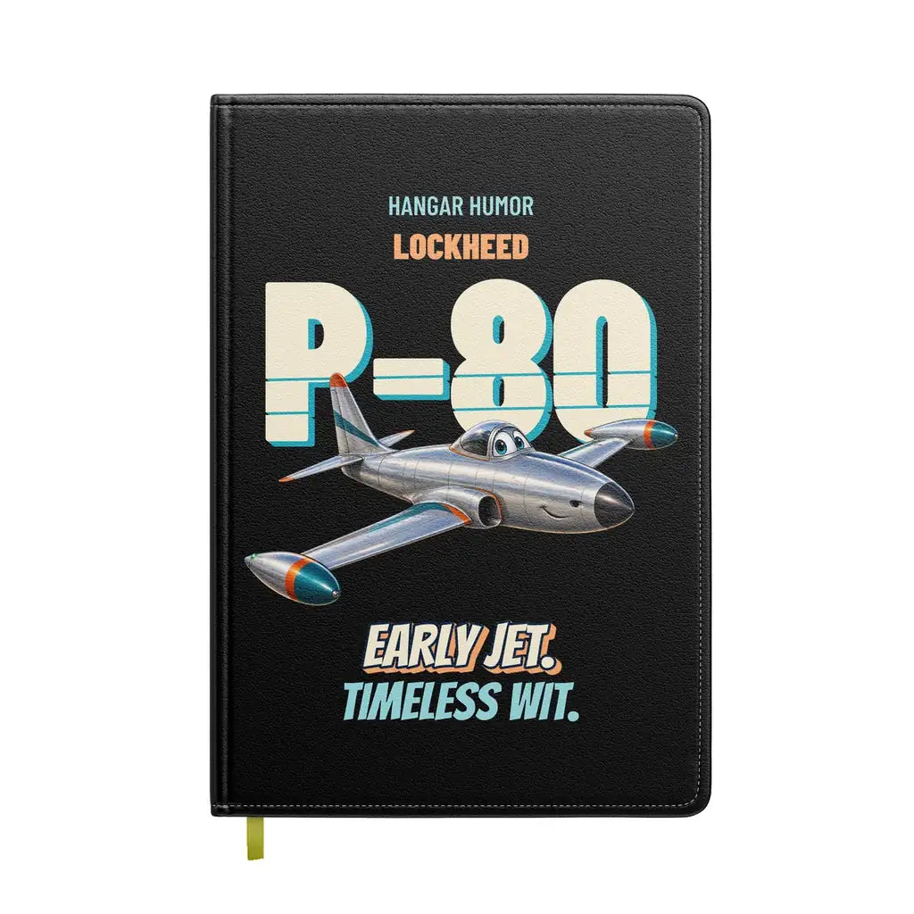 Lockheed P-80 Shooting Star - Early jet. Timeless wit. design on black notebook