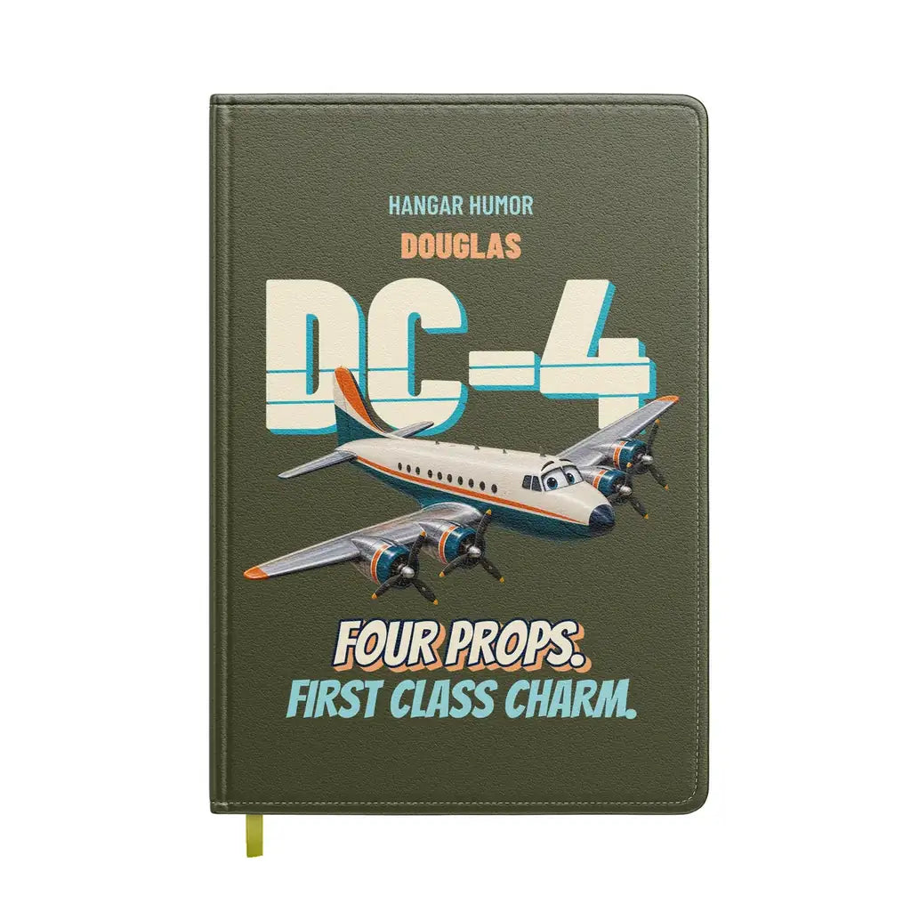 Douglas DC-4 - Four props. First class charm. design on green army notebook