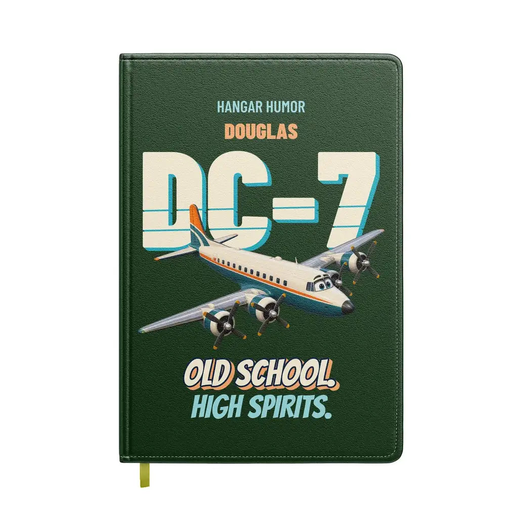Douglas DC-7B - Old school. High spirits. design on dark green notebook