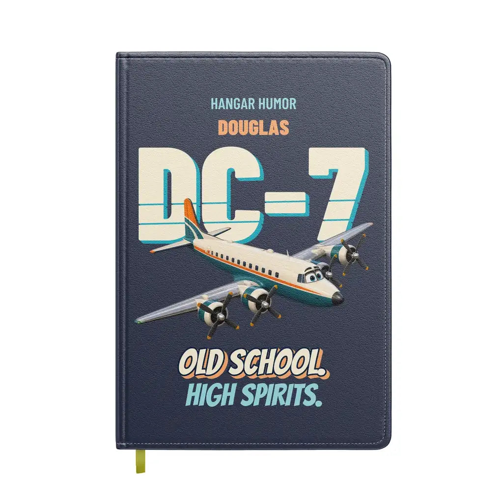 Douglas DC-7B - Old school. High spirits. design on navy blue notebook