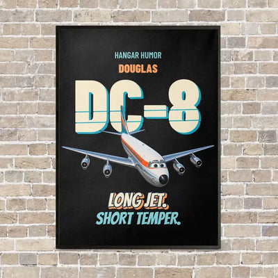 Douglas DC-8-63 - Long jet. Short temper. vertical canvas print - framed - black background