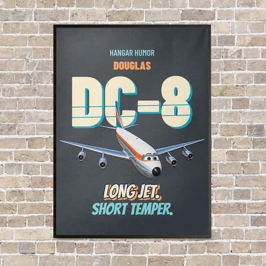 Douglas DC-8-63 - Long jet. Short temper. vertical canvas print - framed - gray background