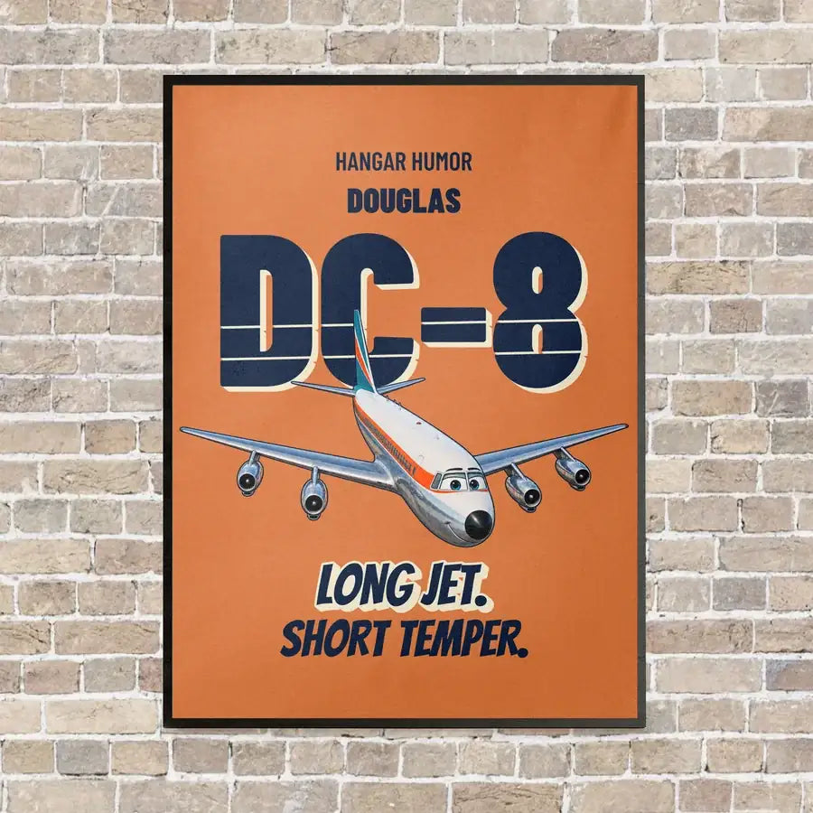Douglas DC-8-63 - Long jet. Short temper. vertical canvas print - framed - orange background