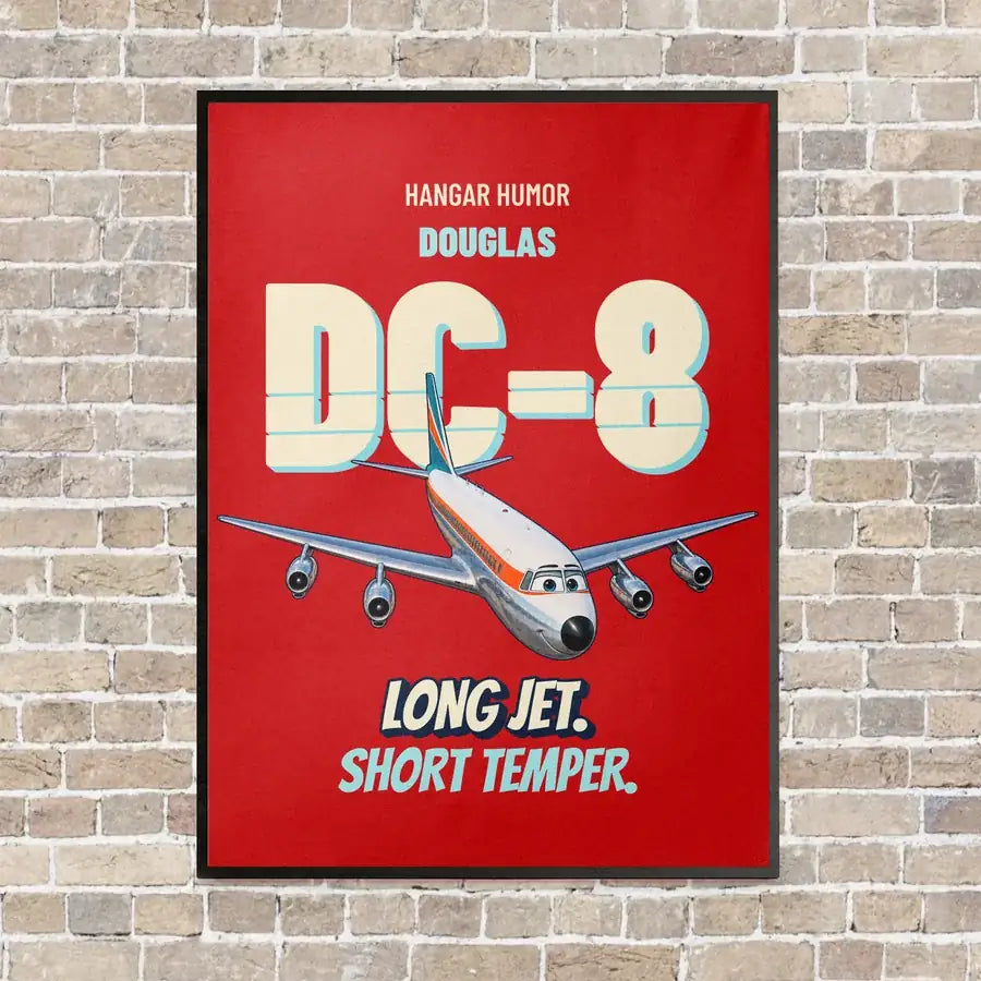 Douglas DC-8-63 - Long jet. Short temper. vertical canvas print - framed - red background