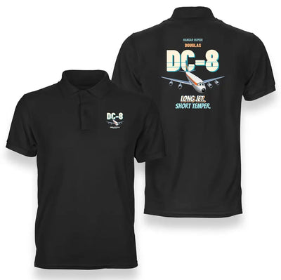 Douglas DC-8-63 - Long jet. Short temper. design on black polo t-shirt