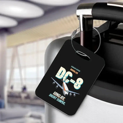 Douglas DC-8-63 - Long jet. Short temper. design on black luggage tag