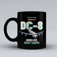 Thumbnail for Douglas DC-8-63 - Long jet. Short temper. design on black ceramic mug