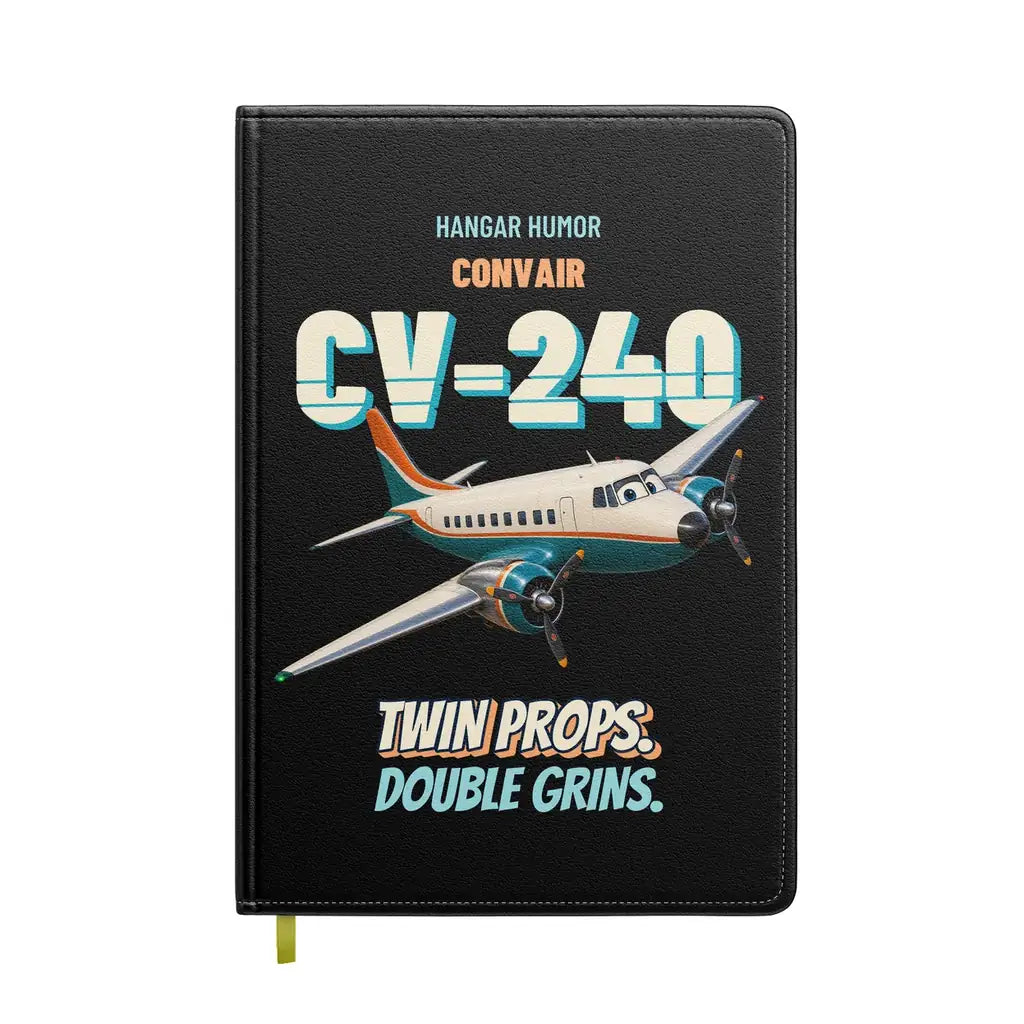 Convair 240 - Twin props. Double grins. design on black notebook