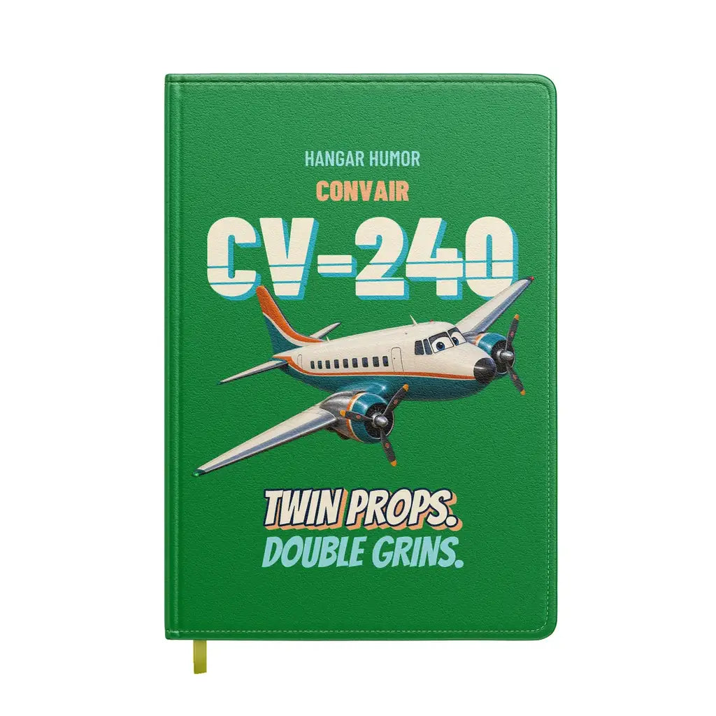 Convair 240 - Twin props. Double grins. design on green notebook