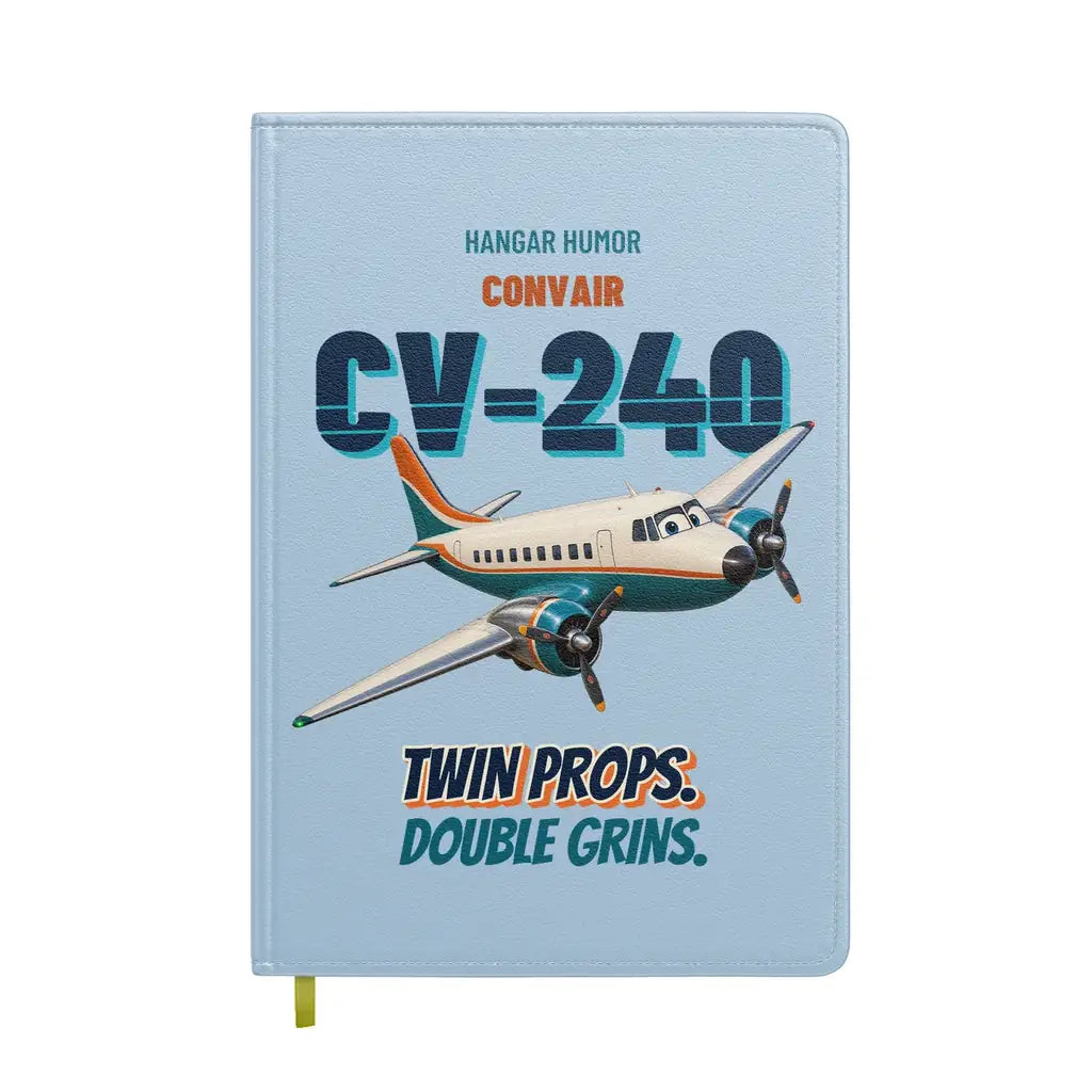 Convair 240 - Twin props. Double grins. design on light blue notebook