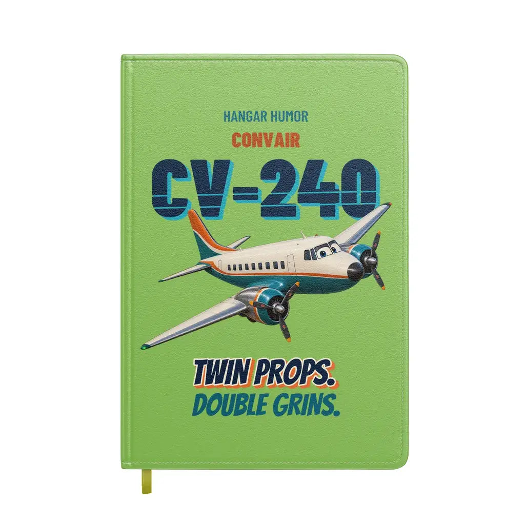 Convair 240 - Twin props. Double grins. design on light green notebook