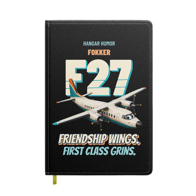 Fokker F27 Friendship - Friendship wings. First class grins. design on black notebook