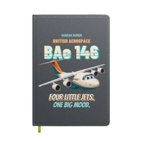 Thumbnail for British Aerospace 146-200 - Four little jets. One big mood. design on gray notebook