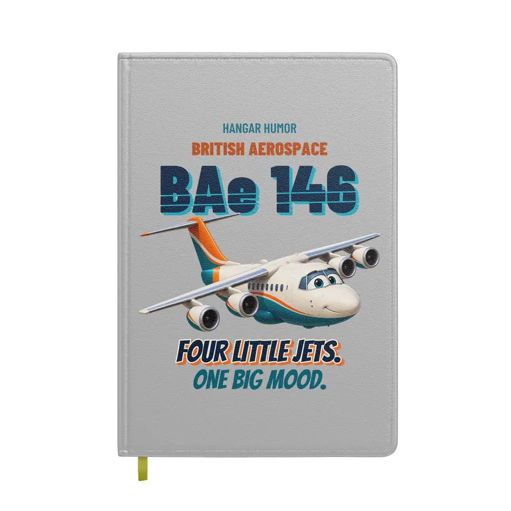 British Aerospace 146-200 - Four little jets. One big mood. design on light gray notebook