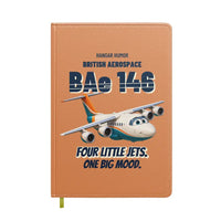 Thumbnail for British Aerospace 146-200 - Four little jets. One big mood. design on orange notebook