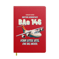 Thumbnail for British Aerospace 146-200 - Four little jets. One big mood. design on red notebook