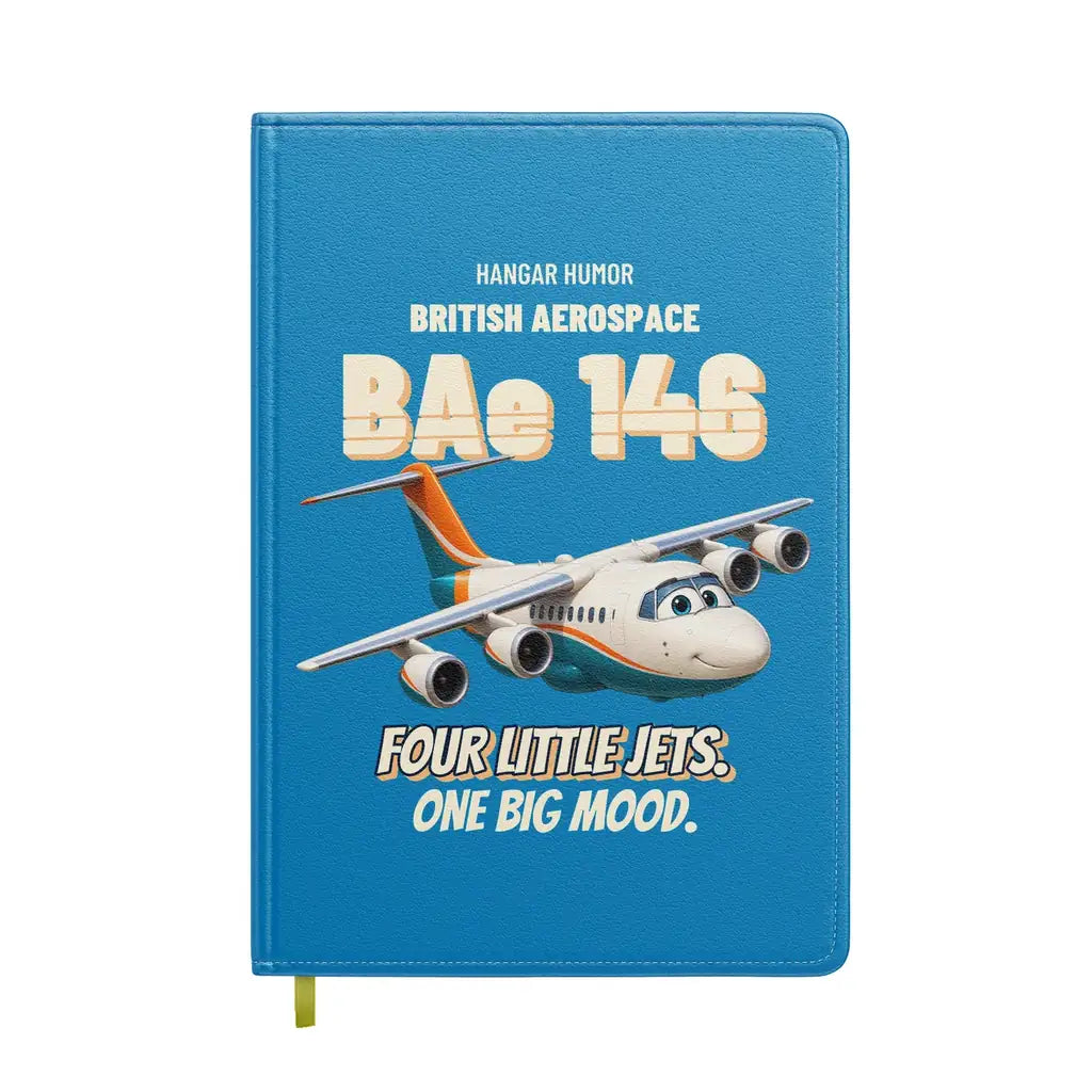 British Aerospace 146-200 - Four little jets. One big mood. design on turquoise notebook