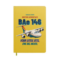 Thumbnail for British Aerospace 146-200 - Four little jets. One big mood. design on yellow notebook