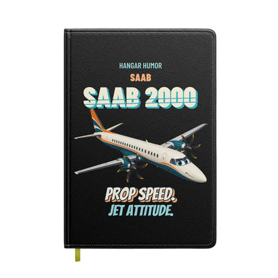 Saab 2000 - Prop speed. Jet attitude. design on black notebook