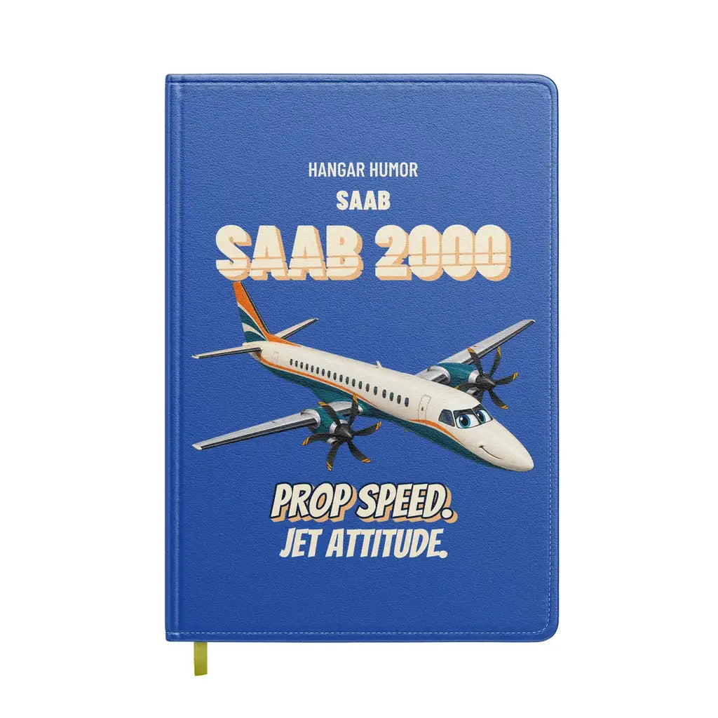 Saab 2000 - Prop speed. Jet attitude. design on blue notebook
