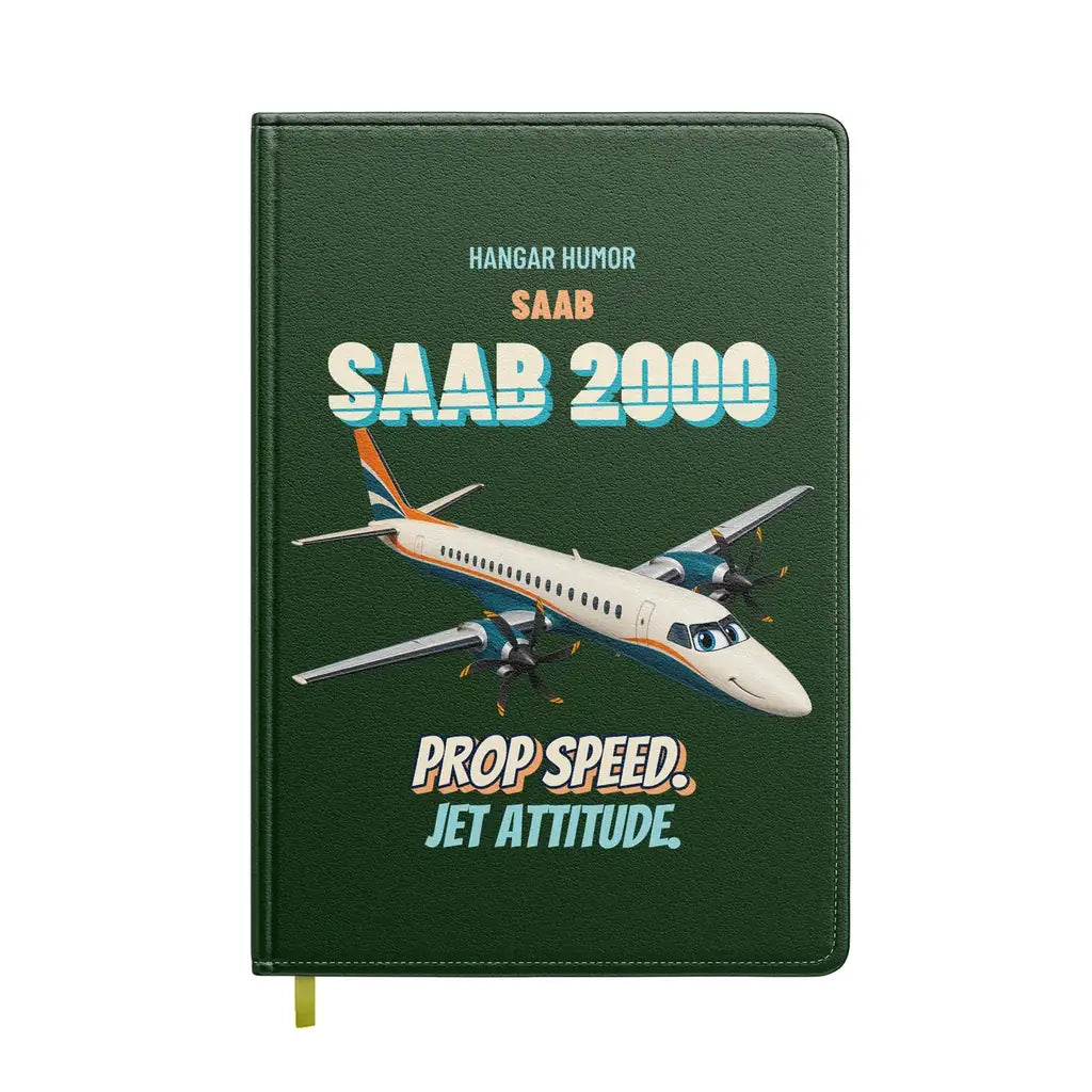 Saab 2000 - Prop speed. Jet attitude. design on dark green notebook