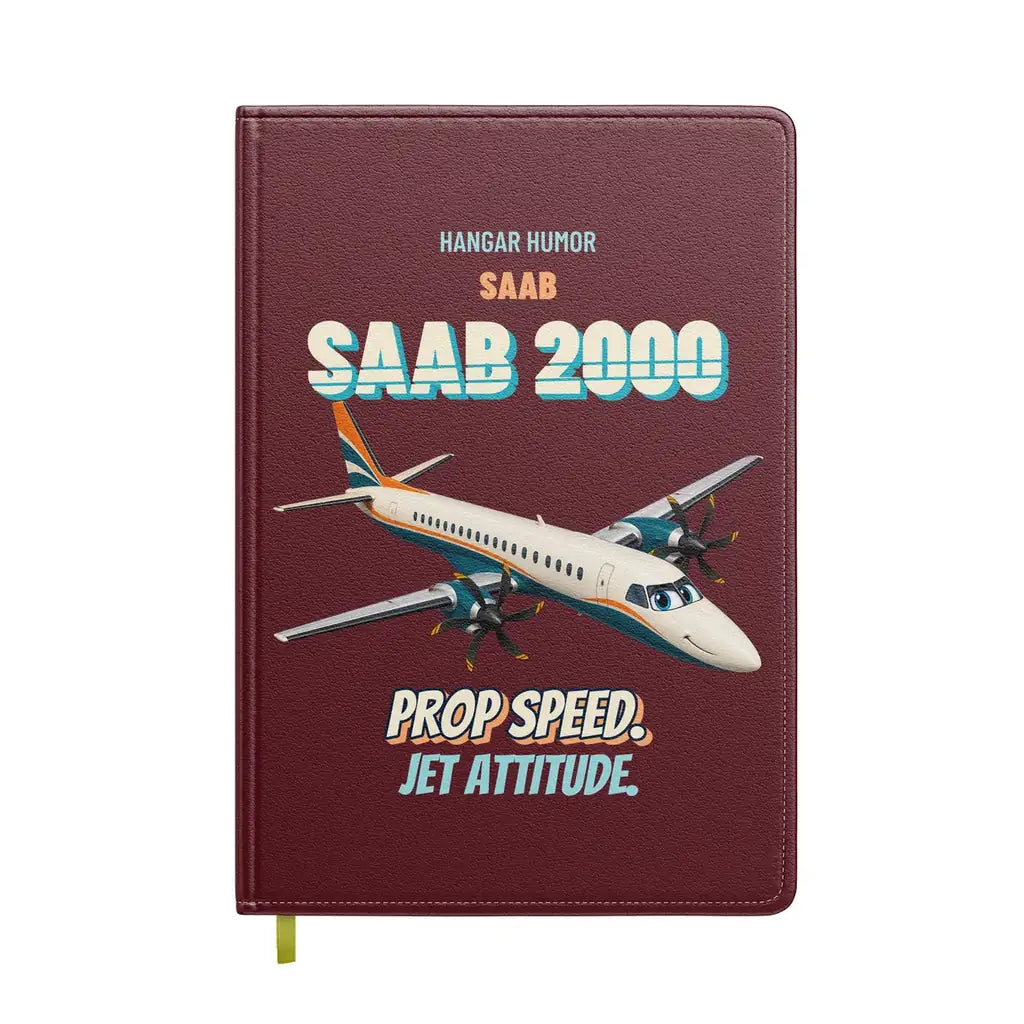 Saab 2000 - Prop speed. Jet attitude. design on dark red notebook