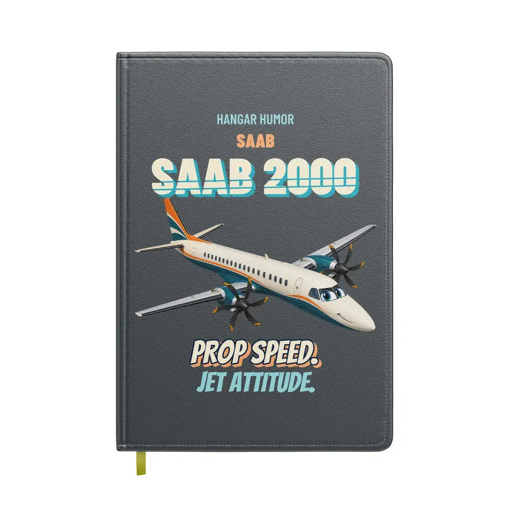 Saab 2000 - Prop speed. Jet attitude. design on gray notebook