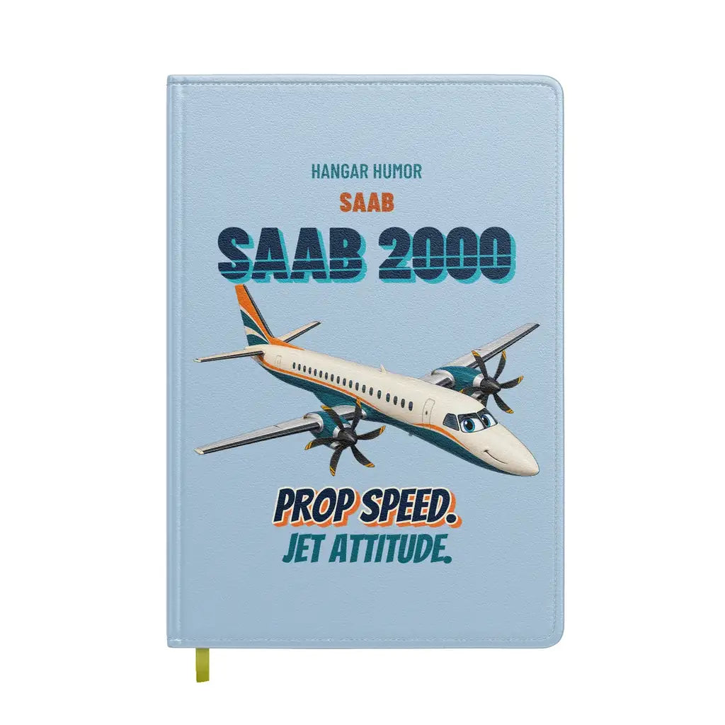 Saab 2000 - Prop speed. Jet attitude. design on light blue notebook