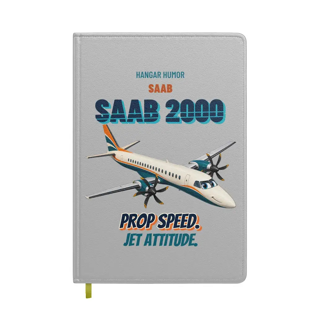 Saab 2000 - Prop speed. Jet attitude. design on light gray notebook