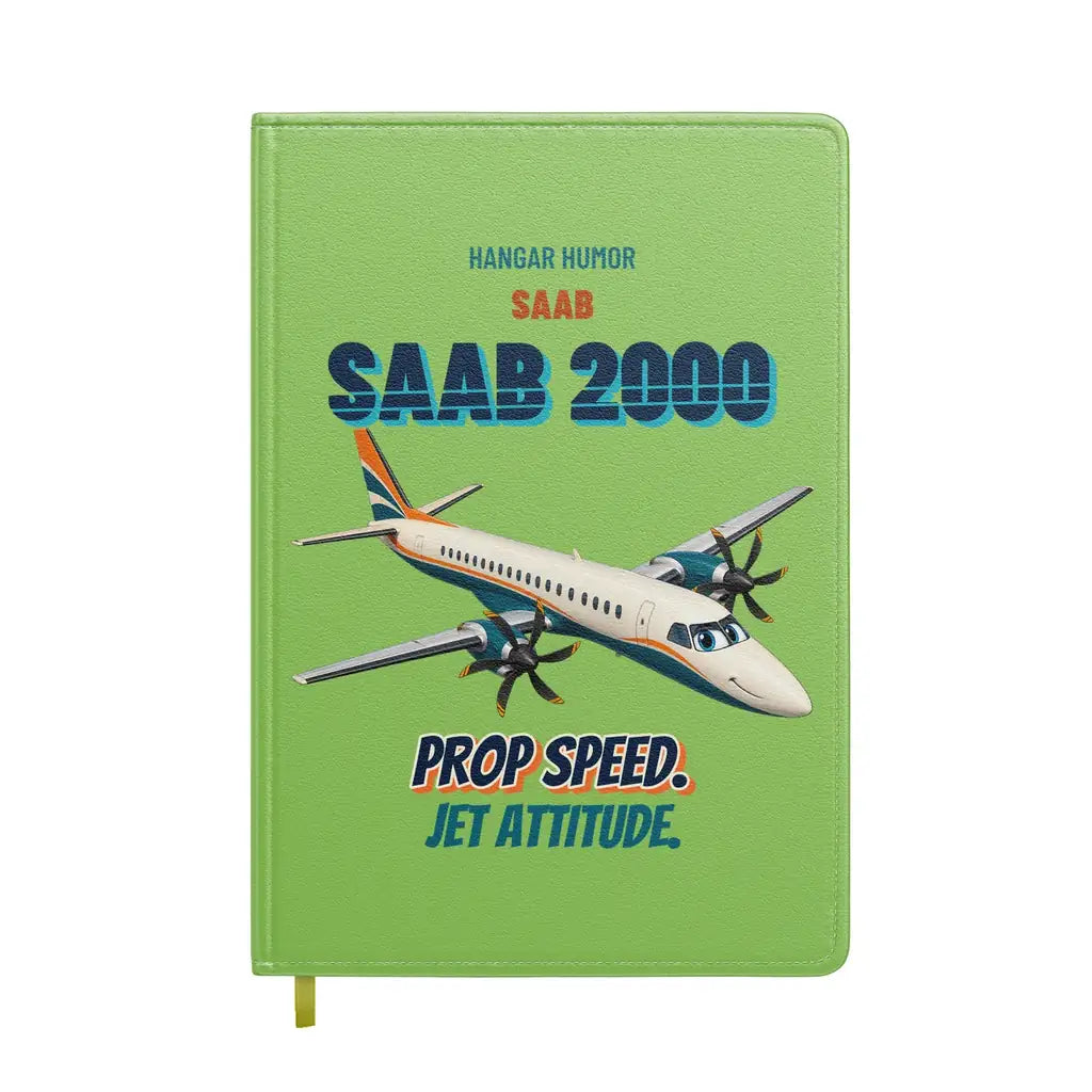 Saab 2000 - Prop speed. Jet attitude. design on light green notebook