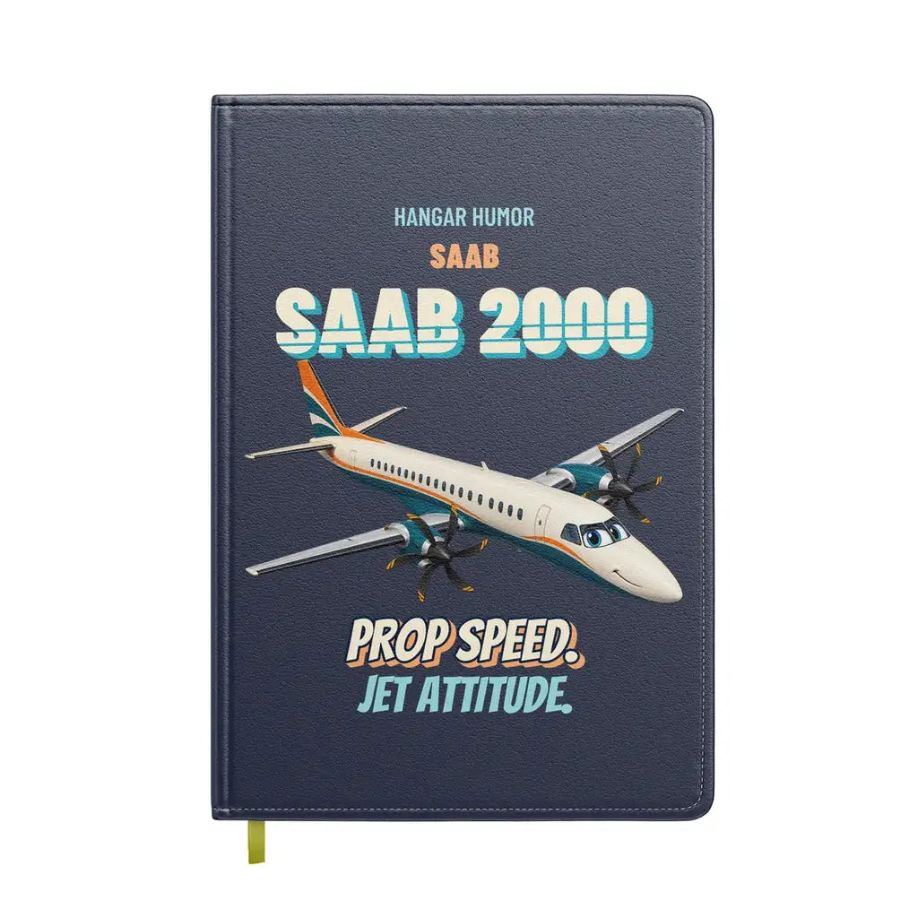 Saab 2000 - Prop speed. Jet attitude. design on navy blue notebook