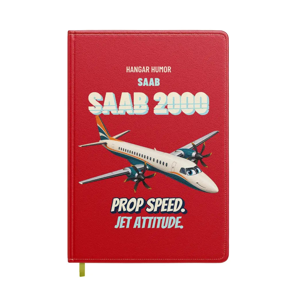Saab 2000 - Prop speed. Jet attitude. design on red notebook