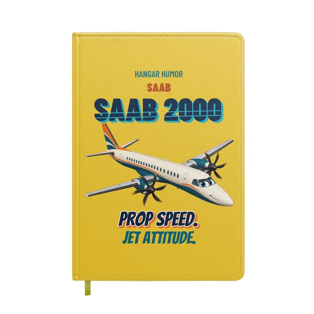 Saab 2000 - Prop speed. Jet attitude. design on yellow notebook