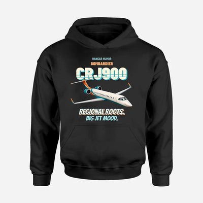 Bombardier CRJ900 - Regional roots. Big jet mood. design on black hoodie single side