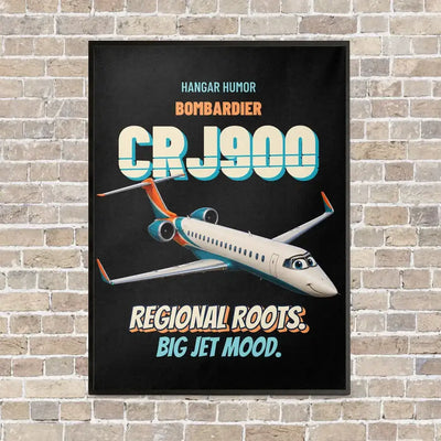 Bombardier CRJ900 - Regional roots. Big jet mood. vertical canvas print - framed - black background