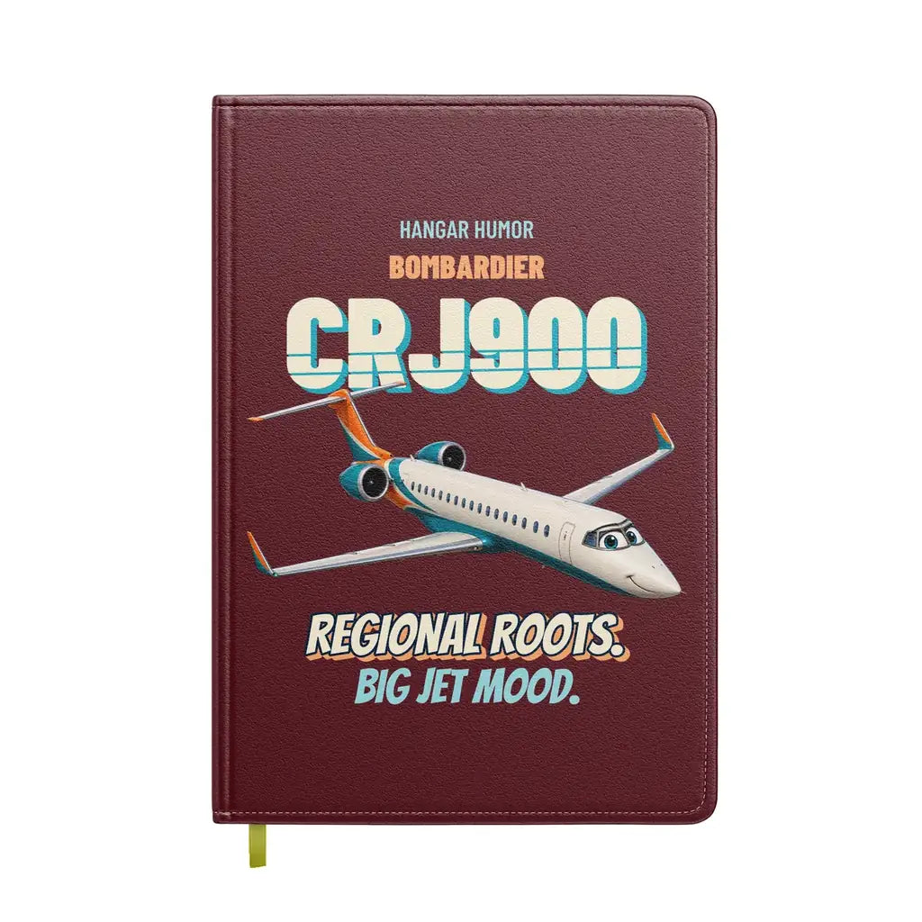 Bombardier CRJ900 - Regional roots. Big jet mood. design on dark red notebook