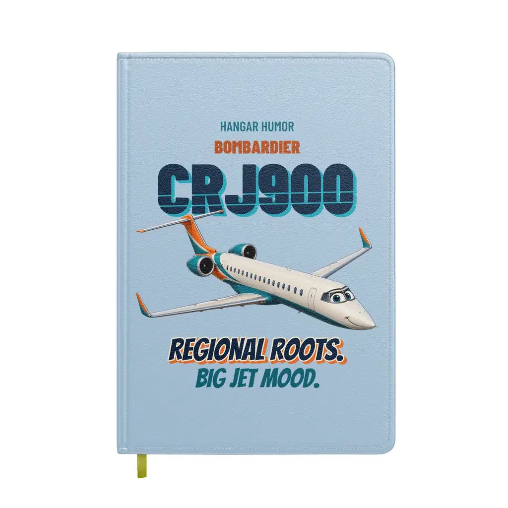 Bombardier CRJ900 - Regional roots. Big jet mood. design on light blue notebook
