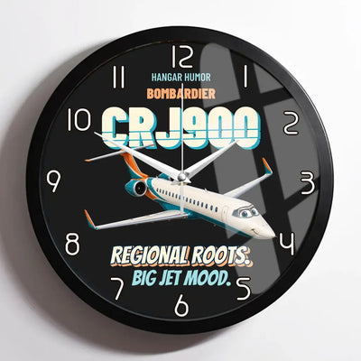 Bombardier CRJ900 - Regional roots. Big jet mood. design on black framed wall clock