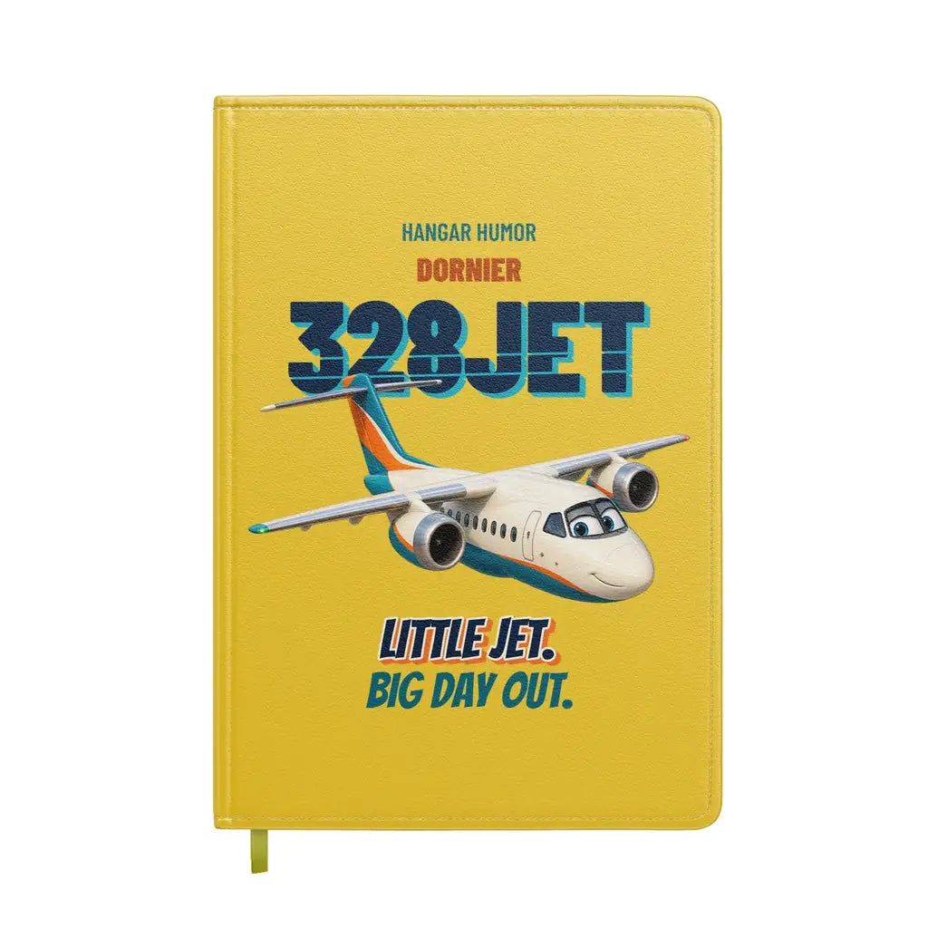 Dornier 328JET - Little jet. Big day out. design on yellow notebook