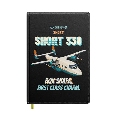 Short 330 - Box shape. First class charm. design on black notebook