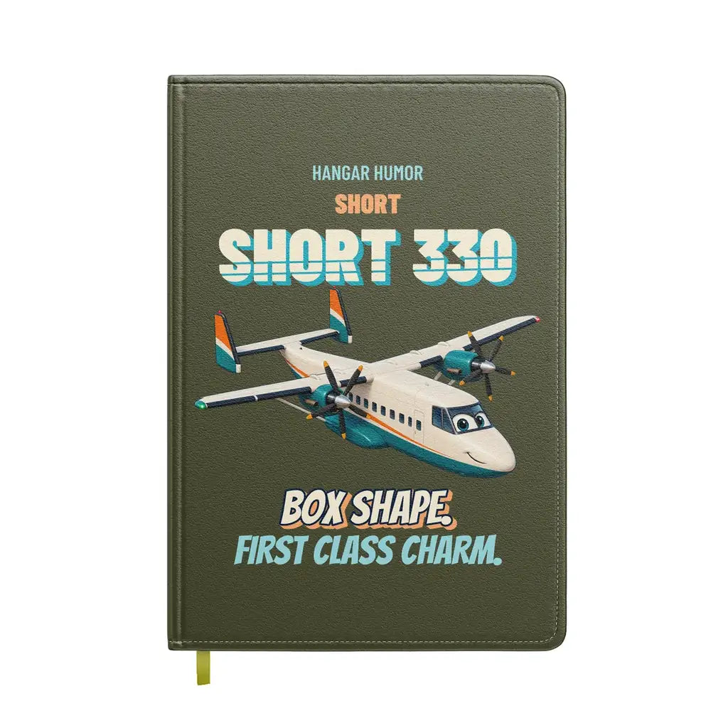 Short 330 - Box shape. First class charm. design on green army notebook