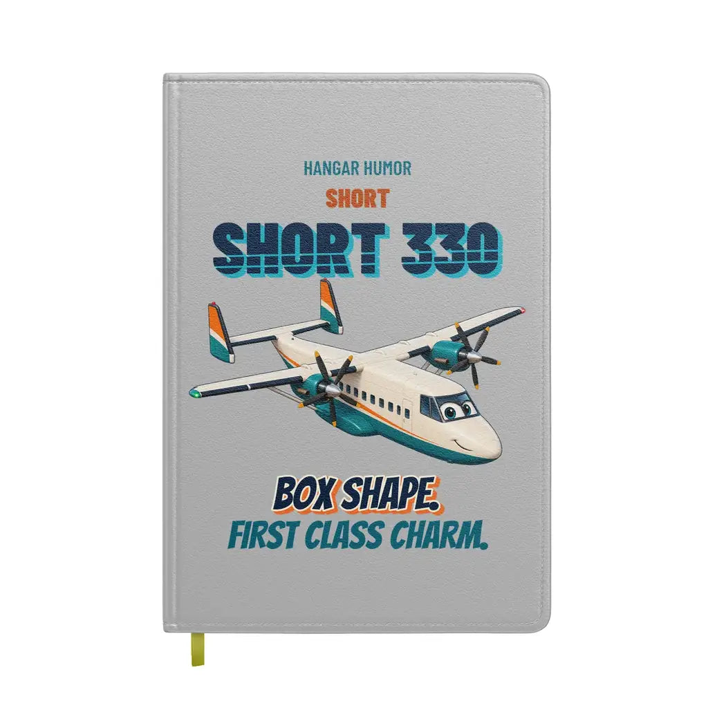 Short 330 - Box shape. First class charm. design on light gray notebook