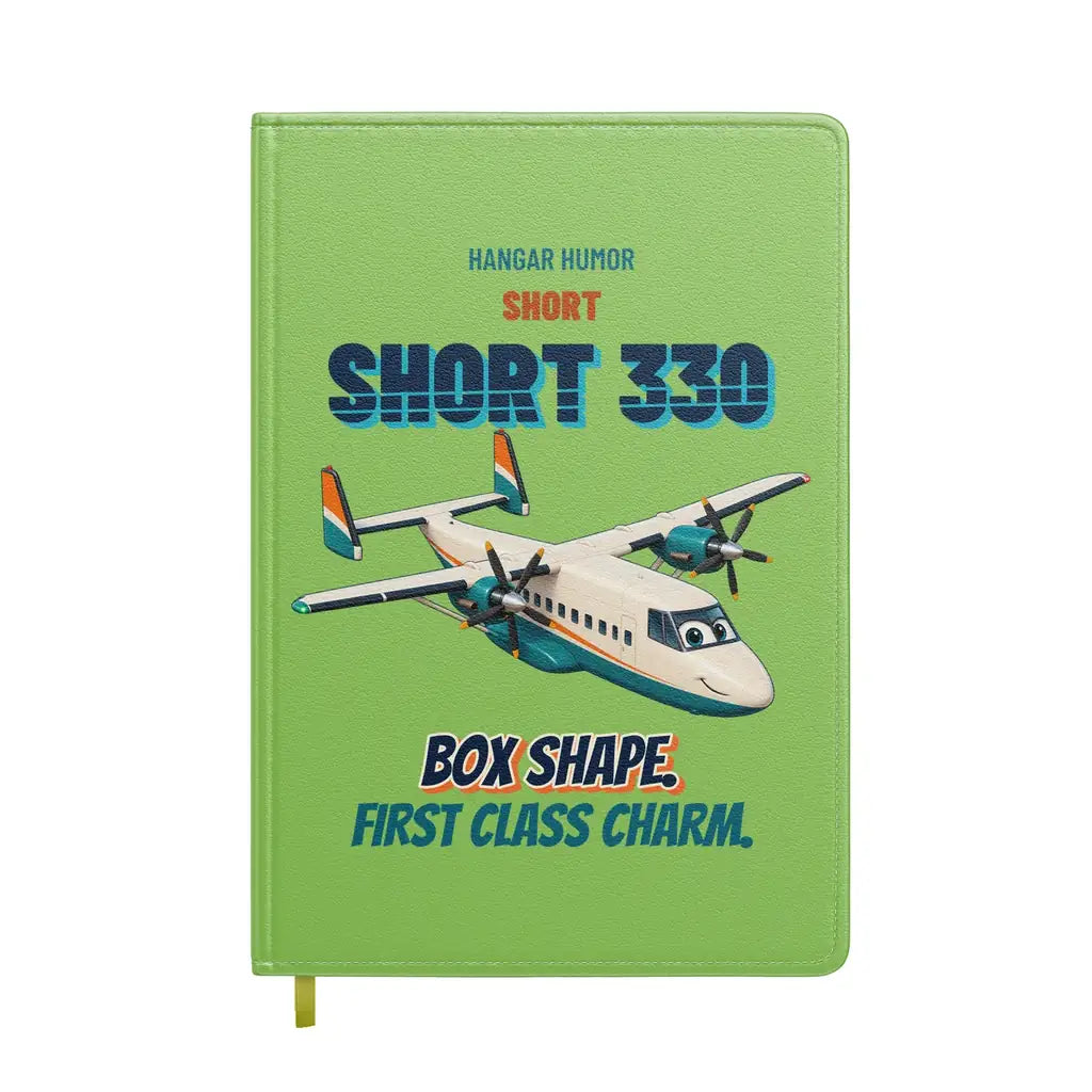 Short 330 - Box shape. First class charm. design on light green notebook