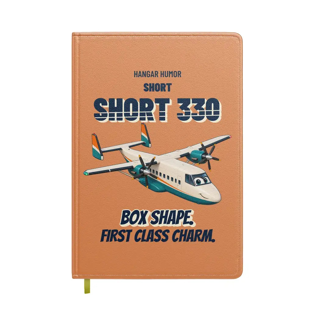 Short 330 - Box shape. First class charm. design on orange notebook