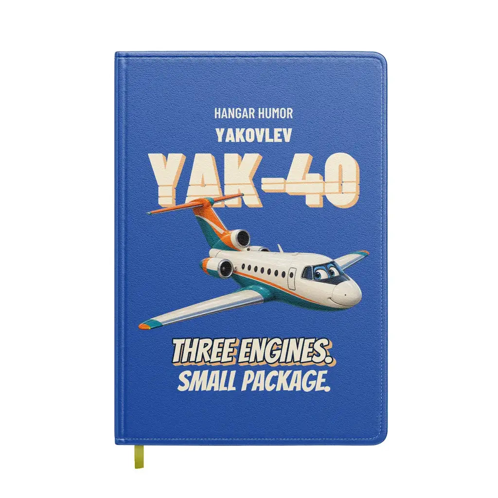 Yakovlev Yak-40 - Three engines. Small package. design on blue notebook